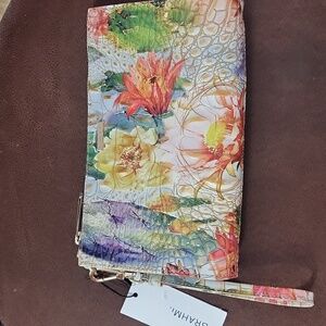 Brahmin Multicolor Floral Embossed Leather Wristlet Clutch w/ Dust Bag